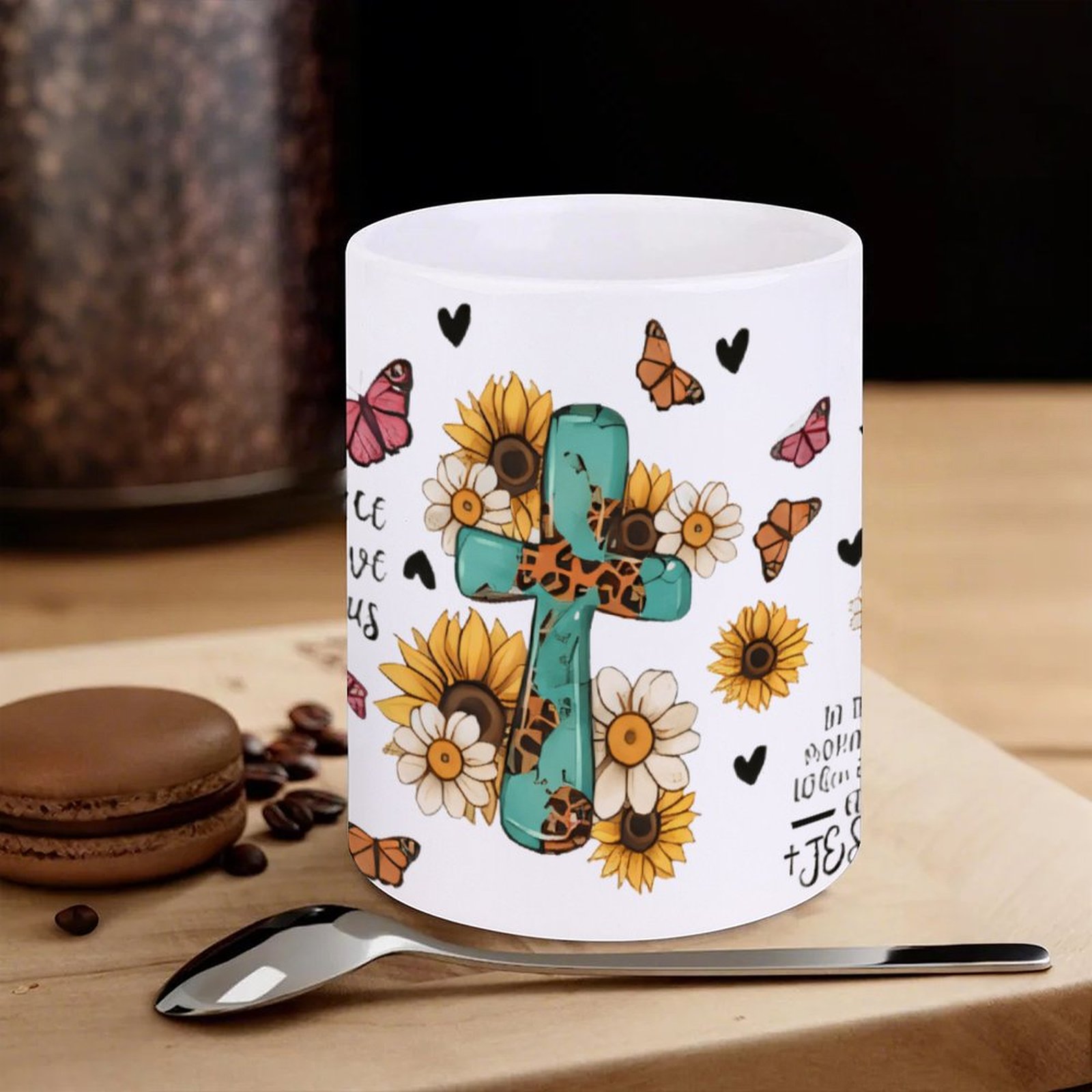 A Cross Surrounded By Sunflowe - Sublimation Mug White ulasan dan harga